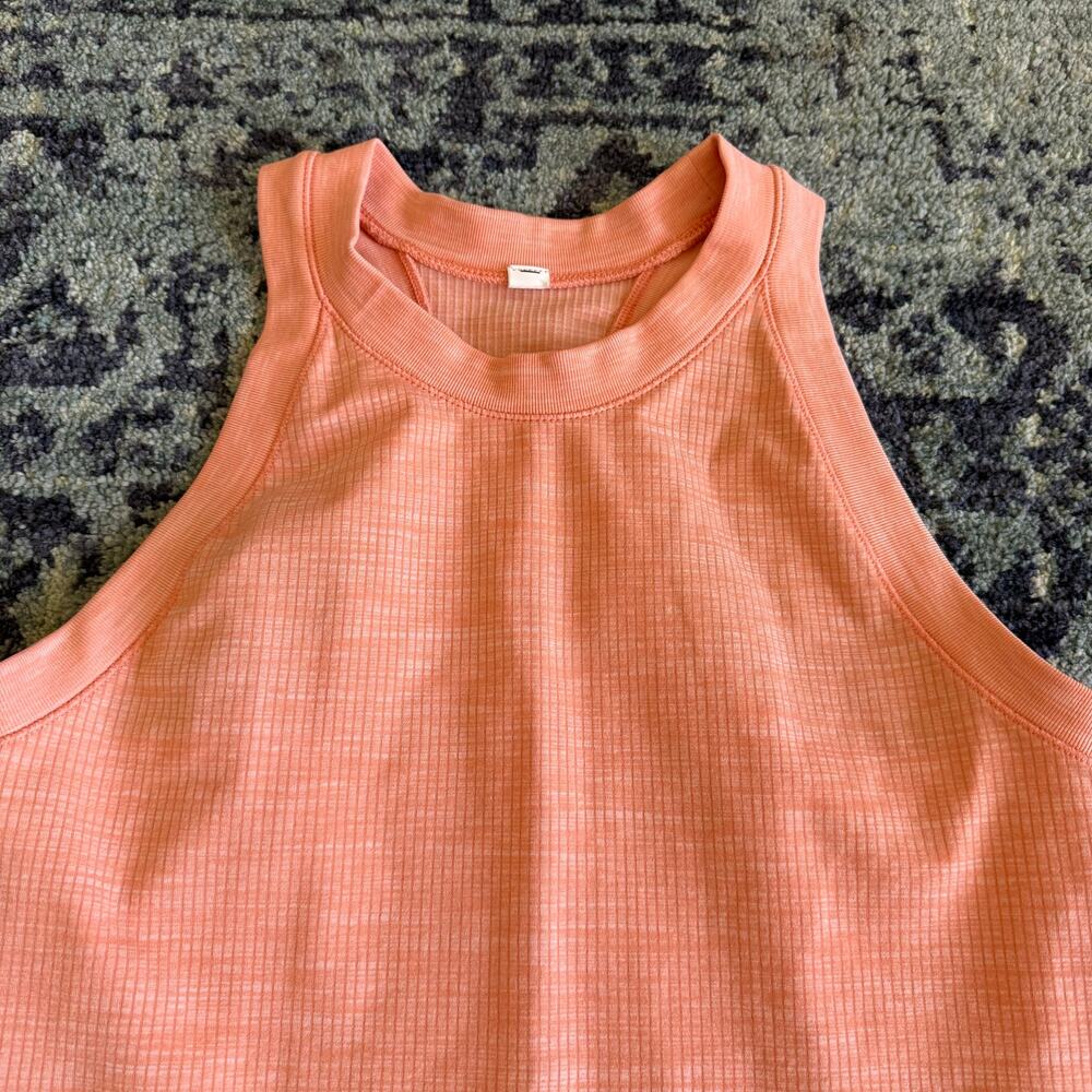 Athleta Coral Orange High Neck Ribbed Activewear Workout Tank Top Sz M/L Summer - Picture 2 of 5